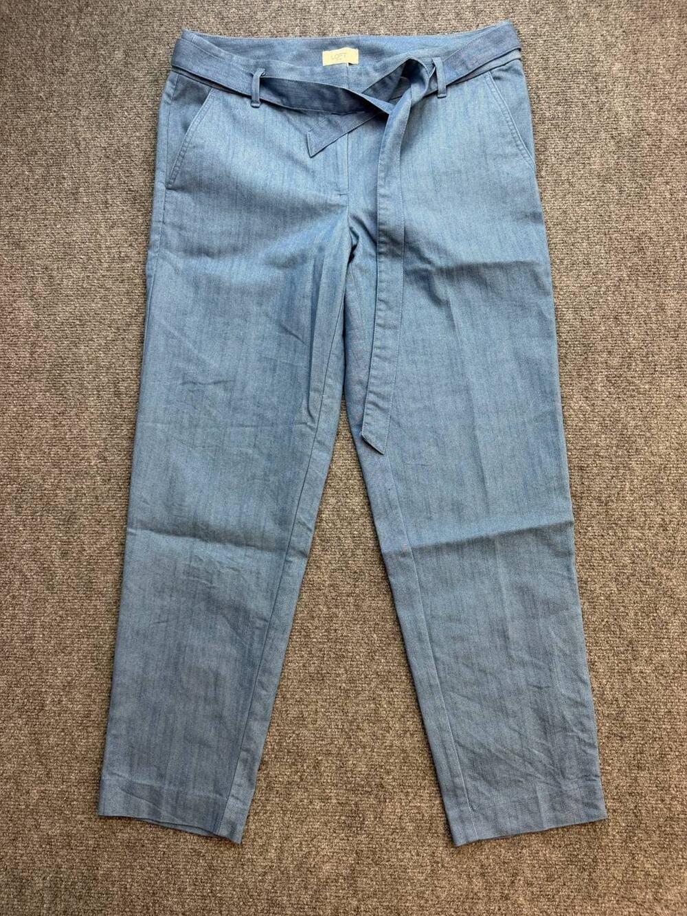 LOFT Outlet Chambray Pants Womens Size 8 Blue Tie Waist Straight Leg